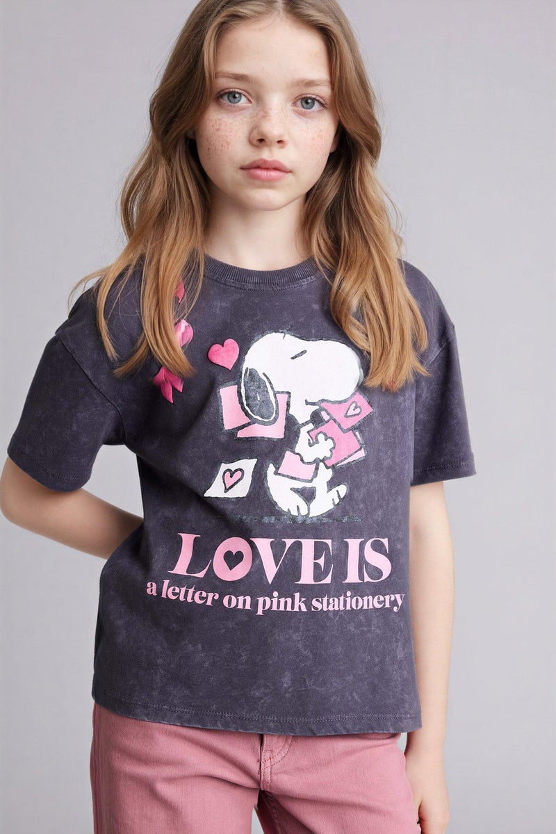 ديفاكتو تيشيرت بناتي نص كم قصة مريحة من سنوبي - Image 4